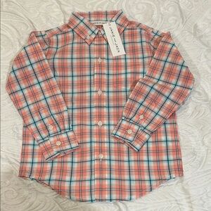 Janie and Jack Kids Checkered Shirt - Coral and Teal